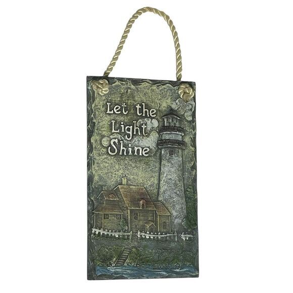 Lighthouse Wall Decor Let the Light Shine Coastal Nautical Sign - Picture 1 of 7